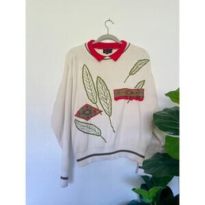 Vintage Beige and Red Aztec collared sweater by FIA Size L